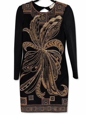 Emilio Pucci Crystal Dress Dundas Era Black Gold Bodycon IT 42 NWT